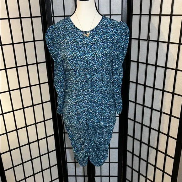 Zara Blue Puff Sleeve Sheath Dress - Picture 1 of 14